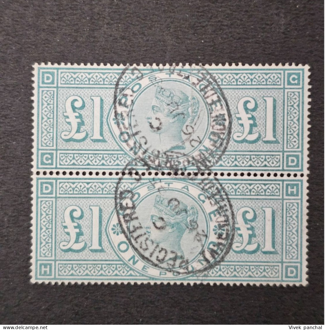 1891 Great Britain Queen Victoria £1 Green Pair Wmk Crown - Oblitérés