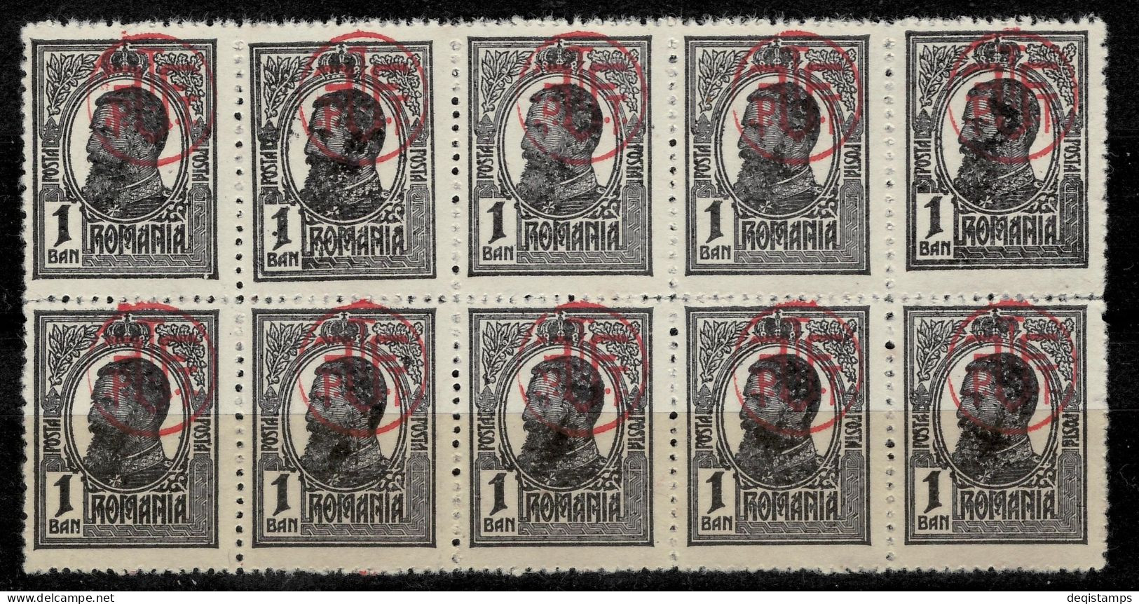 Romania 1918 King Karl  1b Overprinted Block  MNG Block - Ongebruikt