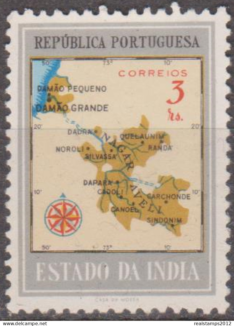 ÍNDIA - 1957,  Carta Geográfica De Damão.  3 R.  (*) MNG  MUNDIFIL  Nº 459 - Portugees-Indië