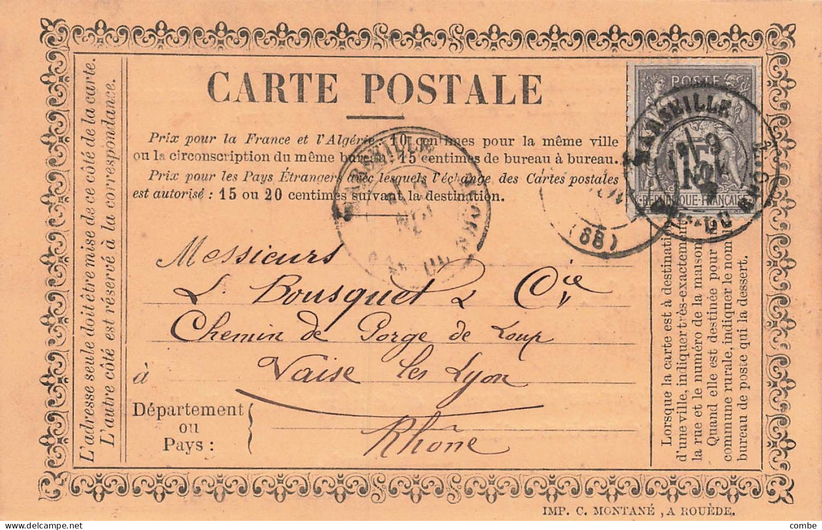 CARTE PRECURSEUR PRIVEE. MOREAU FRERES MARSEILLE. CADRE FLEURONÉ. - Vorläufer