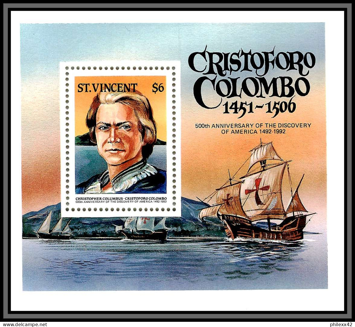 80568 St Vincent Y&t N°24 A Christophe Colomb 500th Anniversary 1986 Neuf ** MNH Columbus Colombo + Imperf Non Dentelé - Christopher Columbus