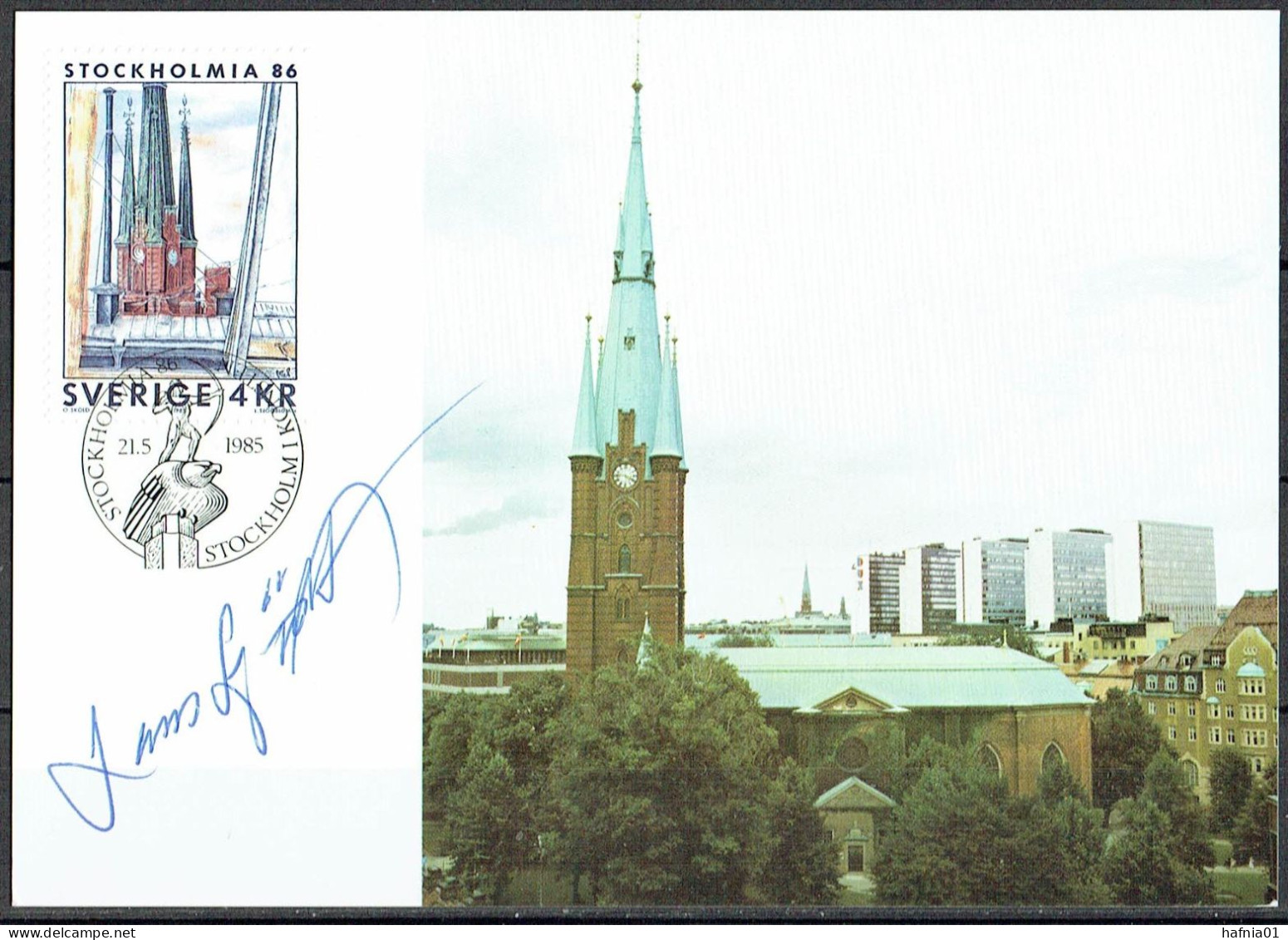 Lars Sjööblom. Sweden 1985. Int. Stamp Exhibition STOCKHOLMIA'86 Michel1338-1339 Maxi Cards. Signed. - Cartes-maximum (CM)