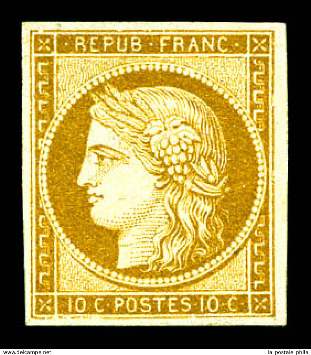 ** N°1, 10c Bistre-jaune. TTB. R. (signé Brun/certificat)  Qualité: ** - 1849-1850 Cérès