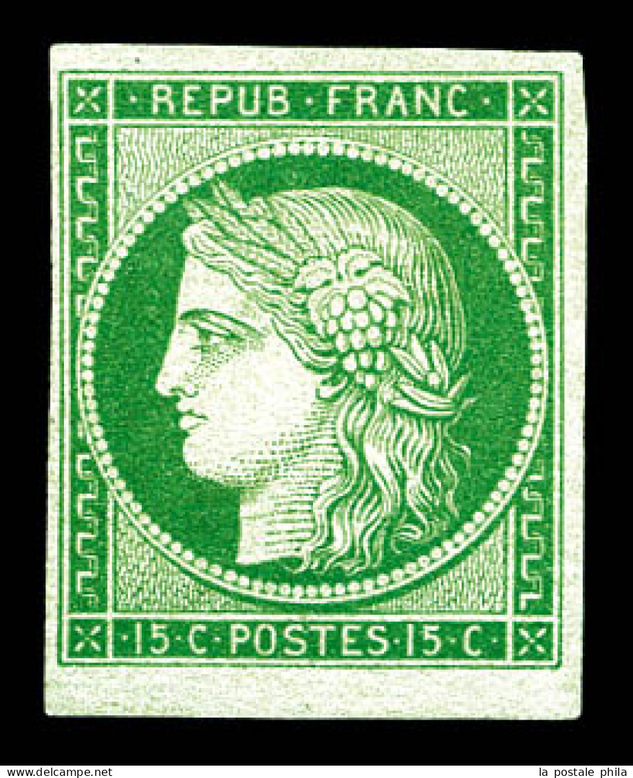 (*) N°2, 15c Vert, Quatre Belles Marges, Bas De Feuille. SUP. R. (signé Calves/certificat)  Qualité: (*)  Cote: 10000 Eu - 1849-1850 Cérès