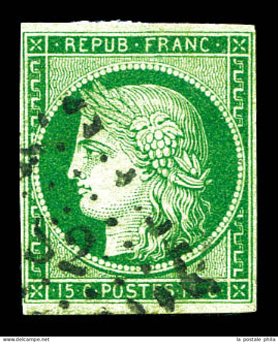 O N°2, 15c Vert Obl DS2. TB (signé Scheller/certificat)  Qualité: Oblitéré  Cote: 1100 Euros - 1849-1850 Ceres