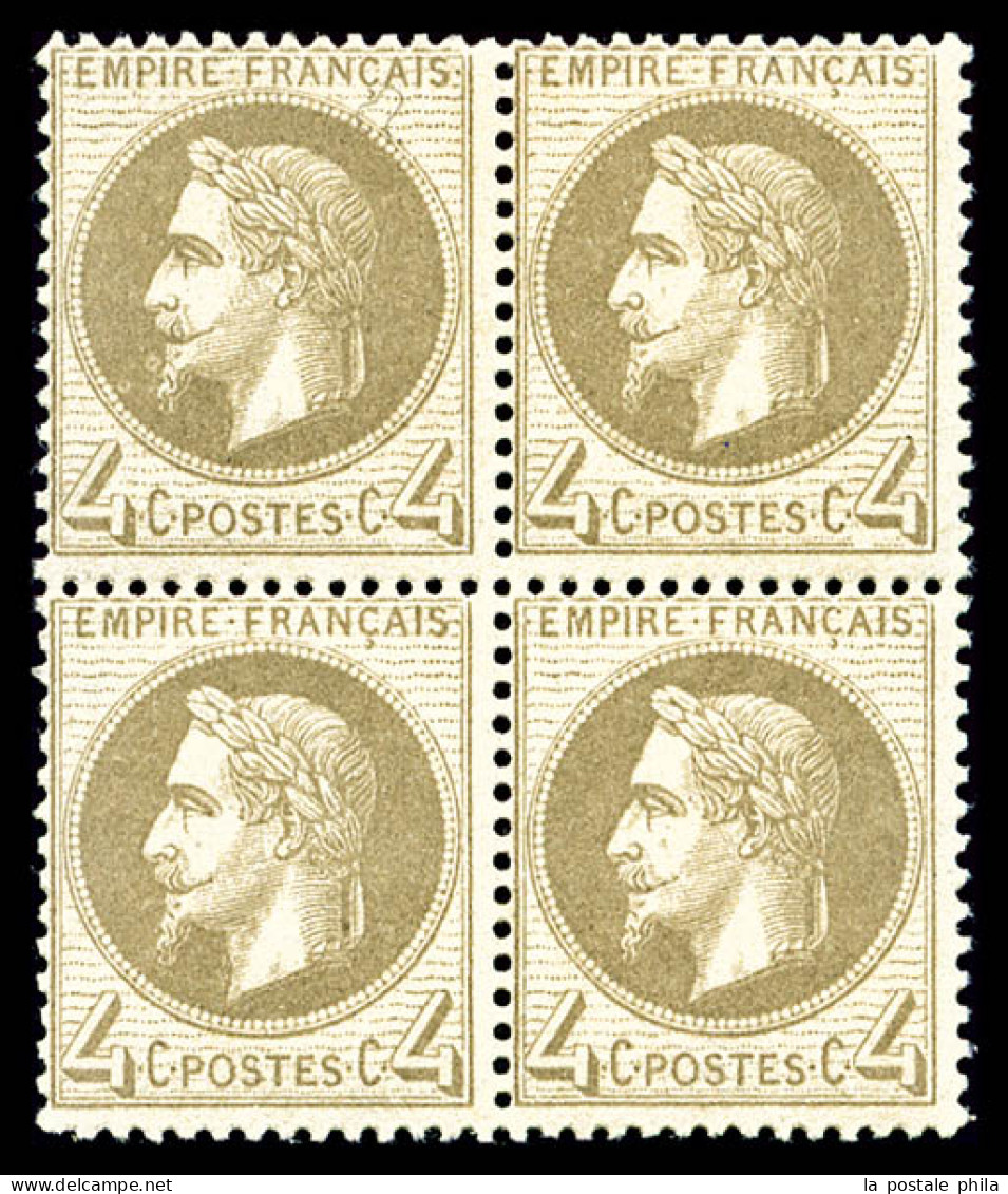 ** N°27Bb, 4c Gris-jaunâtre Type II En Bloc De Quatre, Fraîcheur Postale, TTB (certificat)  Qualité: ** - 1863-1870 Napoleon III With Laurels