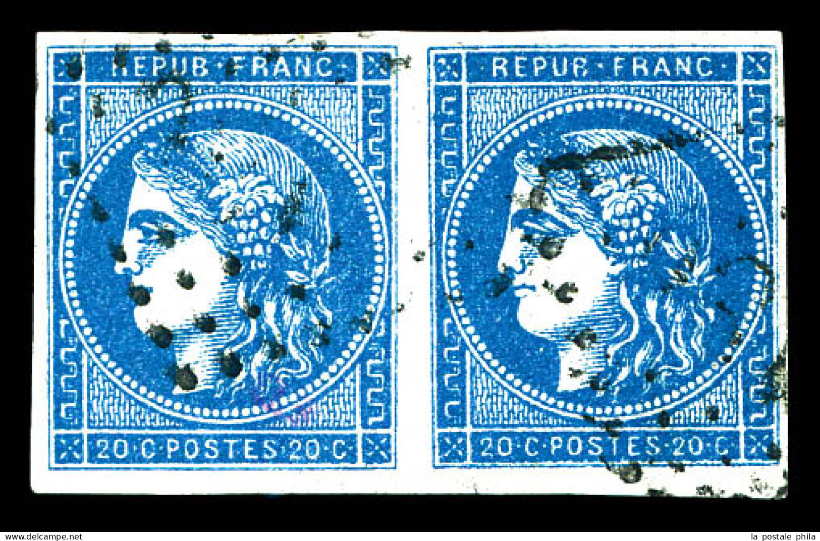 O N°45, 20c Bleu-gris Type II Report 3 En Paire. TB  Qualité: Oblitéré  Cote: 650 Euros - 1870 Emisión De Bordeaux