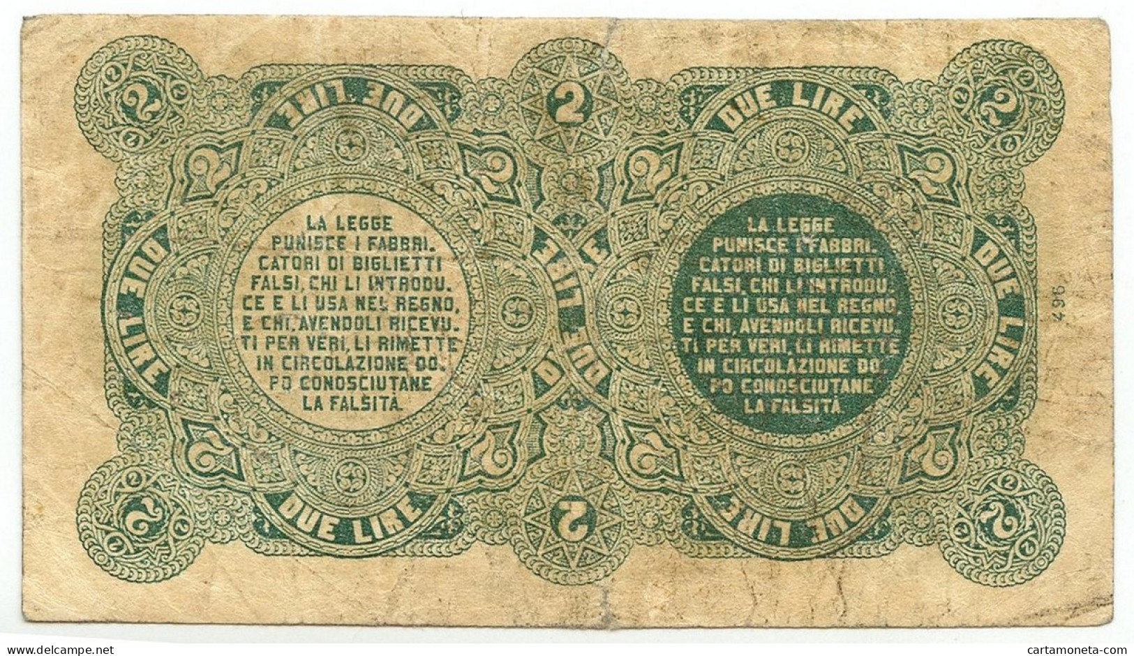 2 LIRE BIGLIETTO CONSORZIALE REGNO D'ITALIA 30/04/1874 BB - Biglietti Consorziale