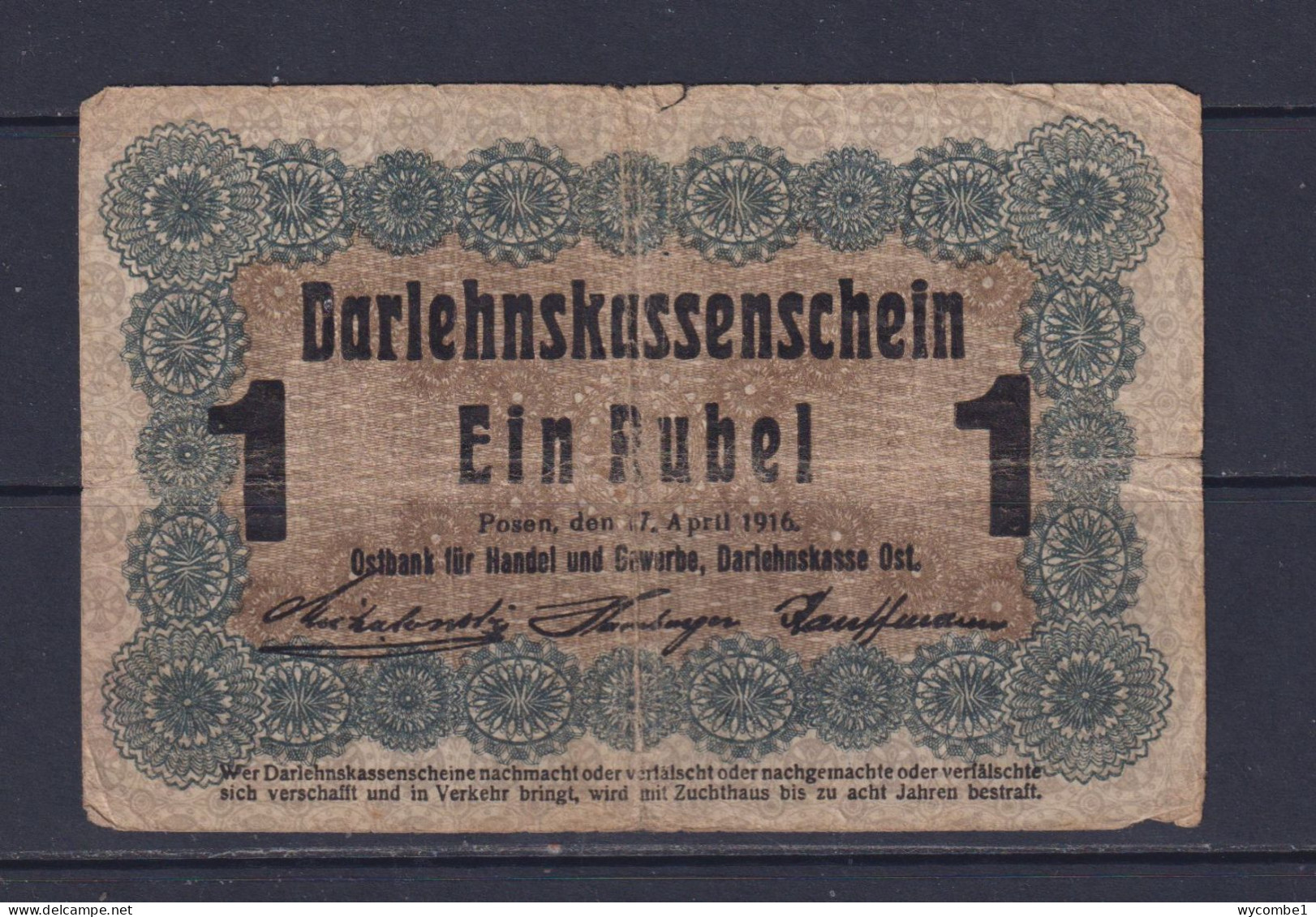 LITHUANIA (GERMAN OCCUPATION)  - 1916 1 Rubel Circulated Banknote - Lituanie