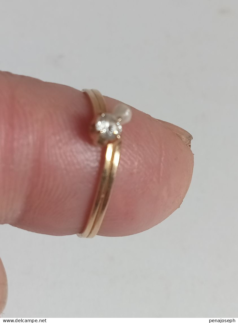 bague or 18 carats avec diamant et perle diamètre 16 mm interieur