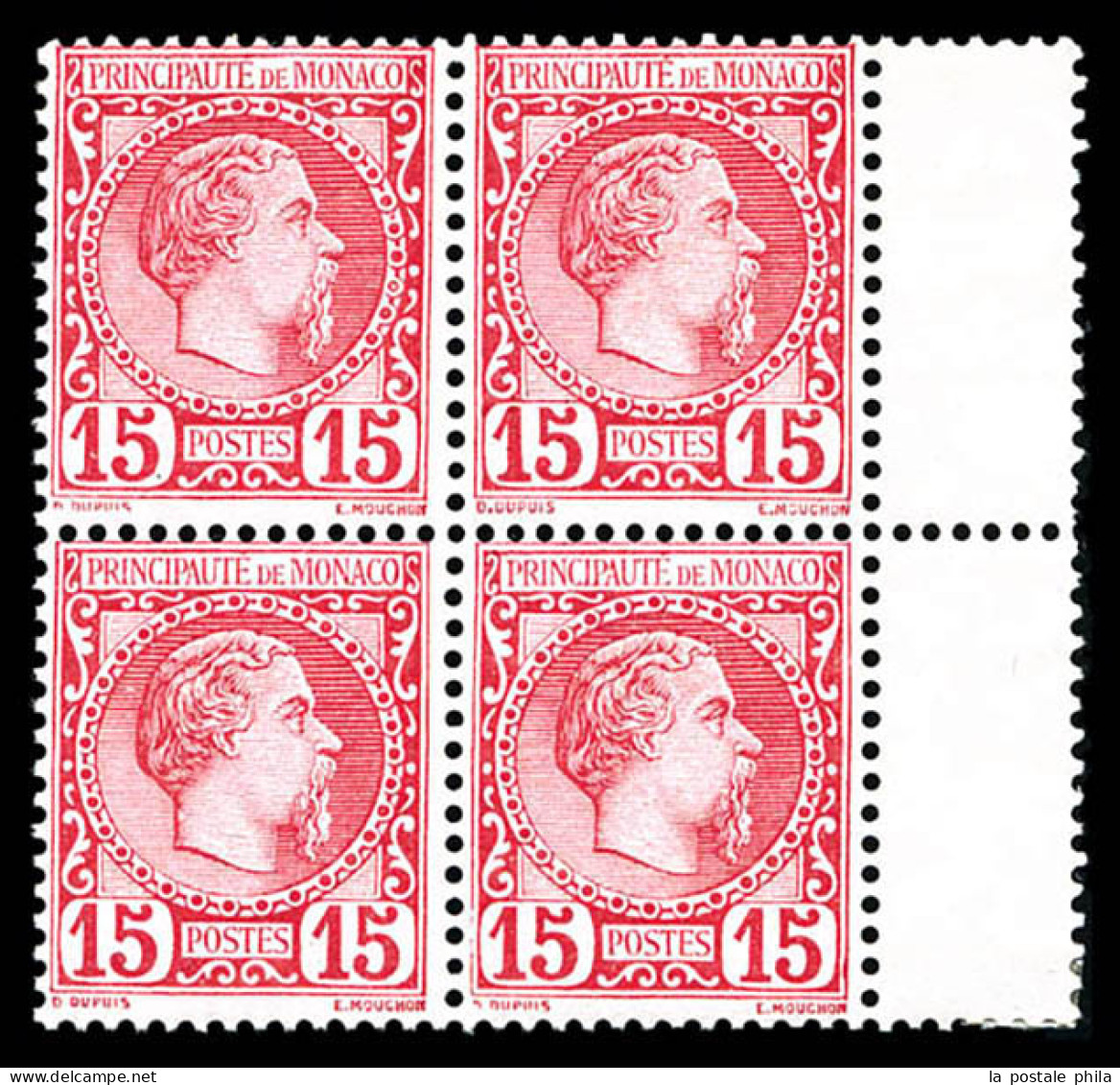 ** N°5, Charles III, 15c Rose En Bloc De Quatre Bord De Feuille Latéral, Fraîcheur Postale, Bon Centrage, SUP (certifica - Nuevos