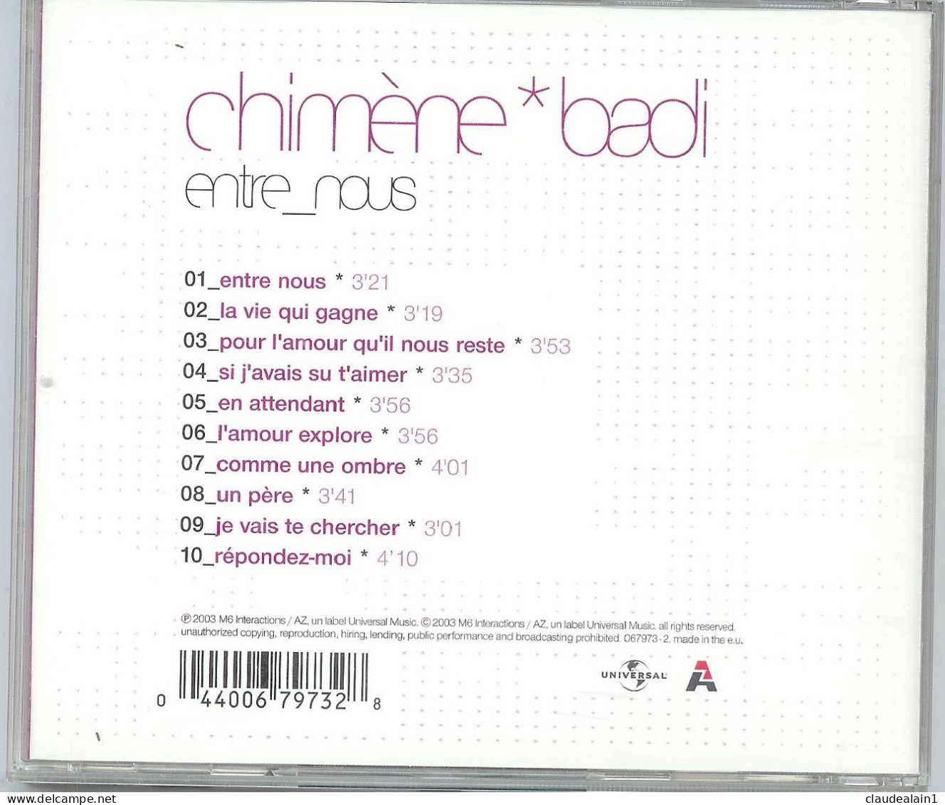 ALBUM CD Chimène Badi - Entre Nous (10 Chansons) - Très Bon état - Sonstige - Franz. Chansons