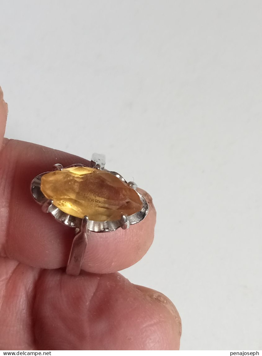 Bague Argent Avec Citrine Diamètre Intérieur 18 Mm - Ringe