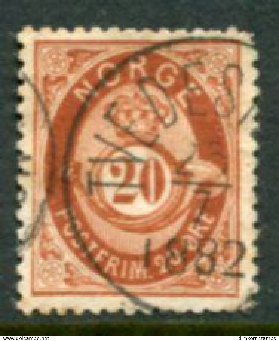 NORWAY 1877 Posthorn 20 Øre Brown Used.  Michel 27 - Gebraucht