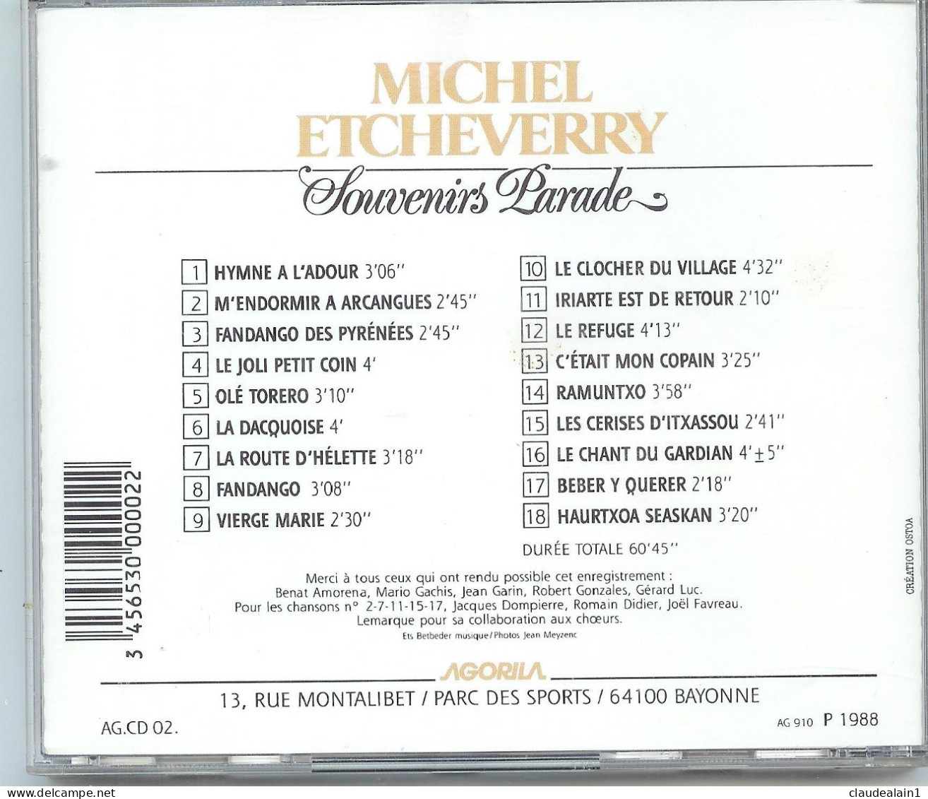 ALBUM CD MICHEL ETCHEVERRY - Souvenirs Parade (18 Titres) - Très Bon état - Sonstige - Franz. Chansons