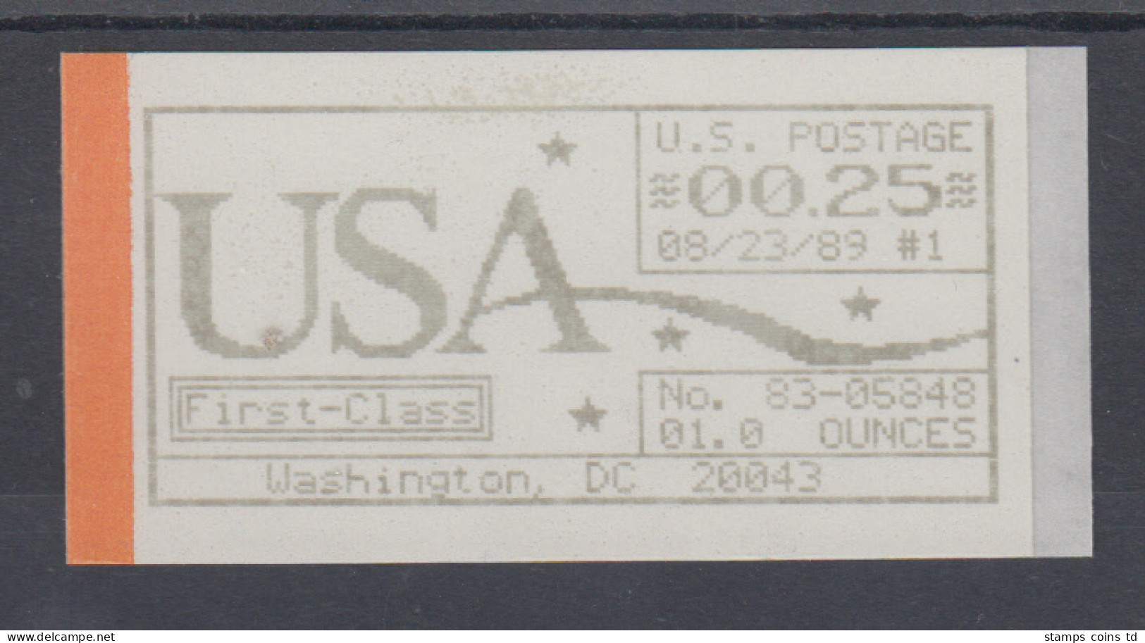 USA Autopost-ATM First-Class 00.25 Washington-83  08/23/89 Mi.-Nr. 1.1.4 Z1 ** - Other & Unclassified