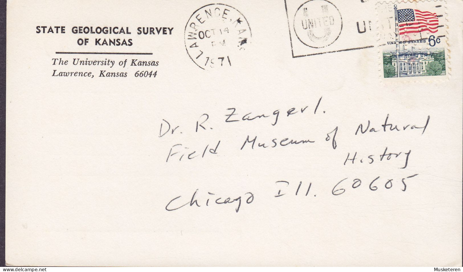 United States Perfin Perforé Lochung 'K In U' State Geological Survey University Of Kansas LAWRENCE Kans. 1971 (3 Scans) - Perforés