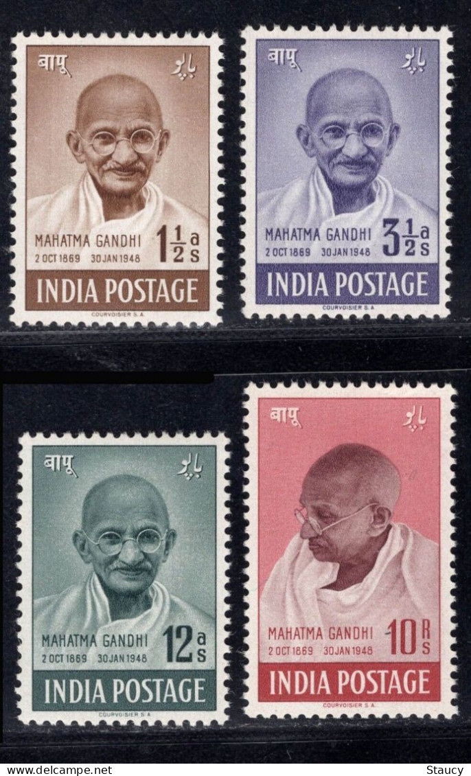 India 1948 Mahatma Gandhi Mourning 4v SET, VERY FINE FRONT, MINT GUM DISTURBED,  NICE COLOUR As Per Scan - Unused Stamps