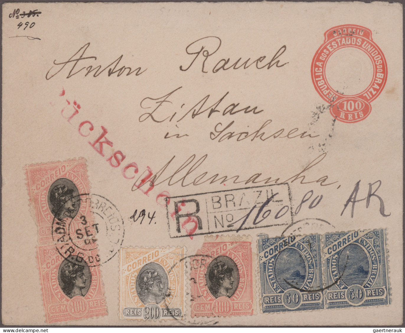 Brazil - Postal Stationery: 1883/1908, Lot Of Six (mainly Uprated) Stationeries, - Entiers Postaux