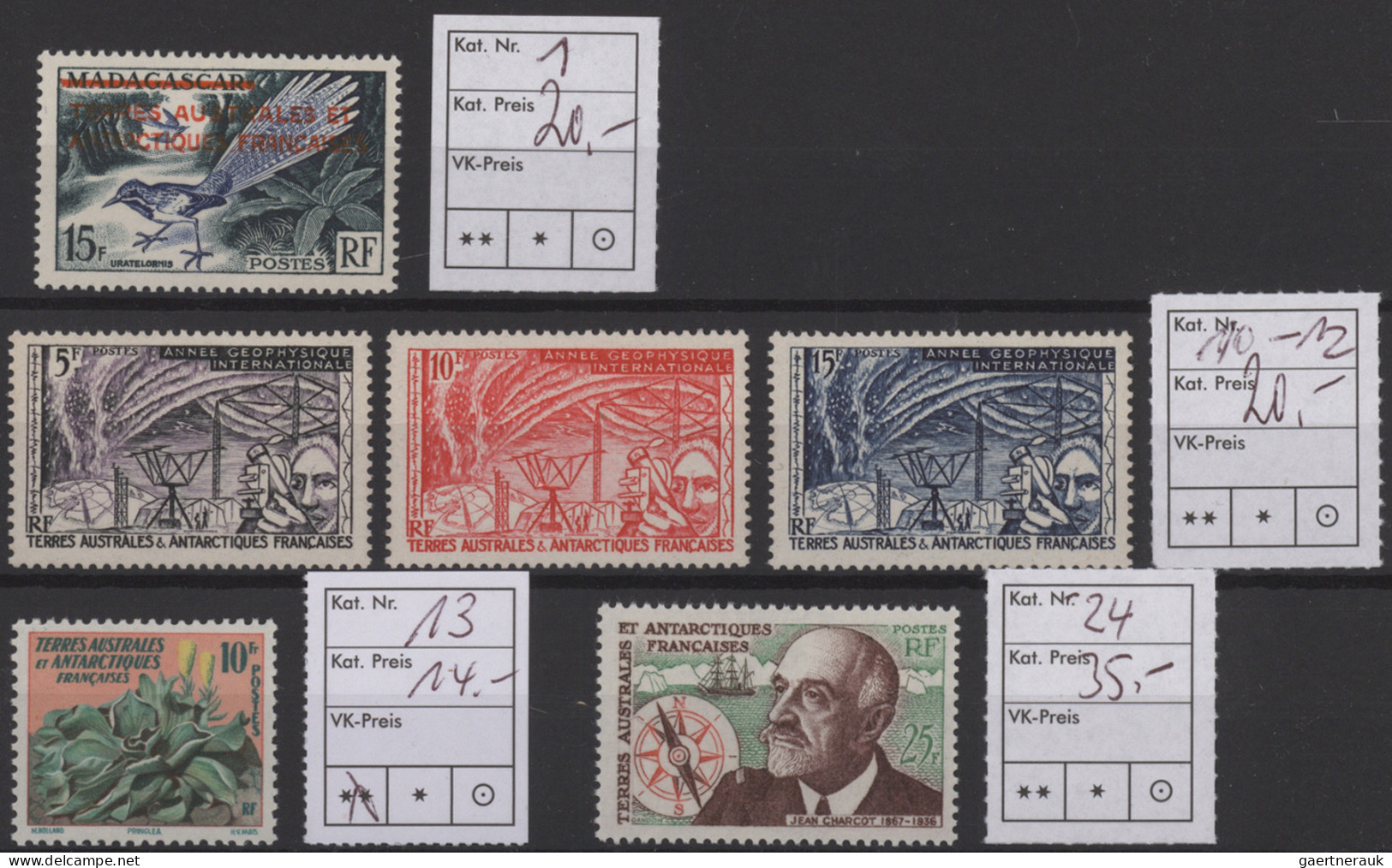 French Antarctic: 1955/2002: More Than 300 Mint Stamps On 58 Stock Cards, From F - Lettres & Documents
