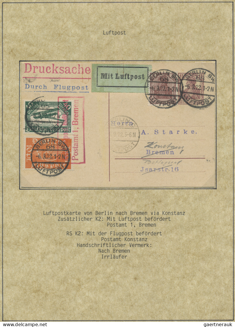 Air Mail - Germany: 1912/1922, Zusammenstellung von 23 Belegen auf beschrifteten