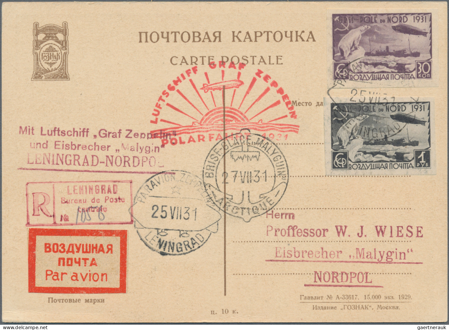 Air Mail: 1931/1954, Assortment Of 23 Covers/cards Incl. Zeppelin 1931 Polar Fli - Other & Unclassified