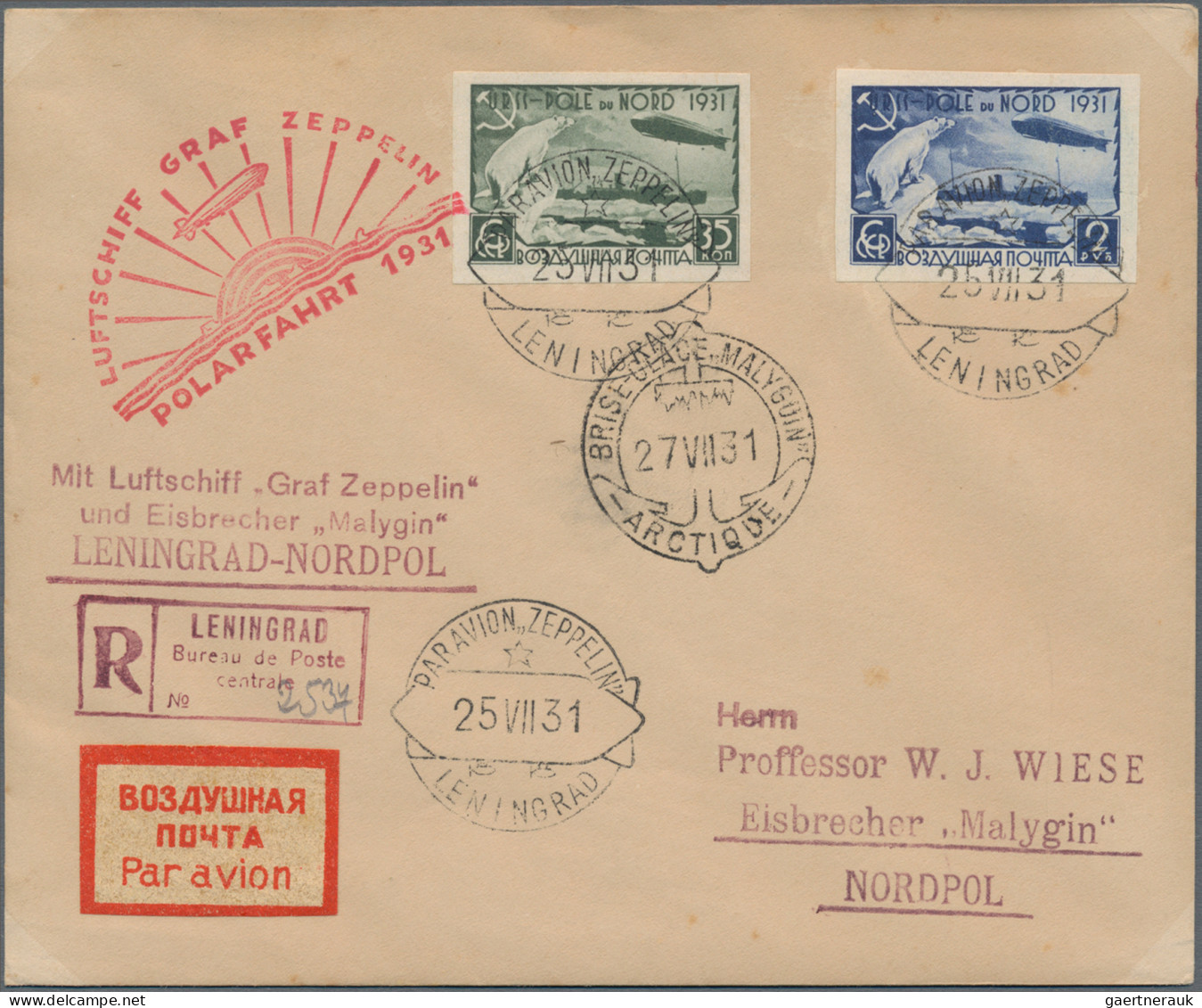 Air Mail: 1931/1954, Assortment Of 23 Covers/cards Incl. Zeppelin 1931 Polar Fli - Other & Unclassified