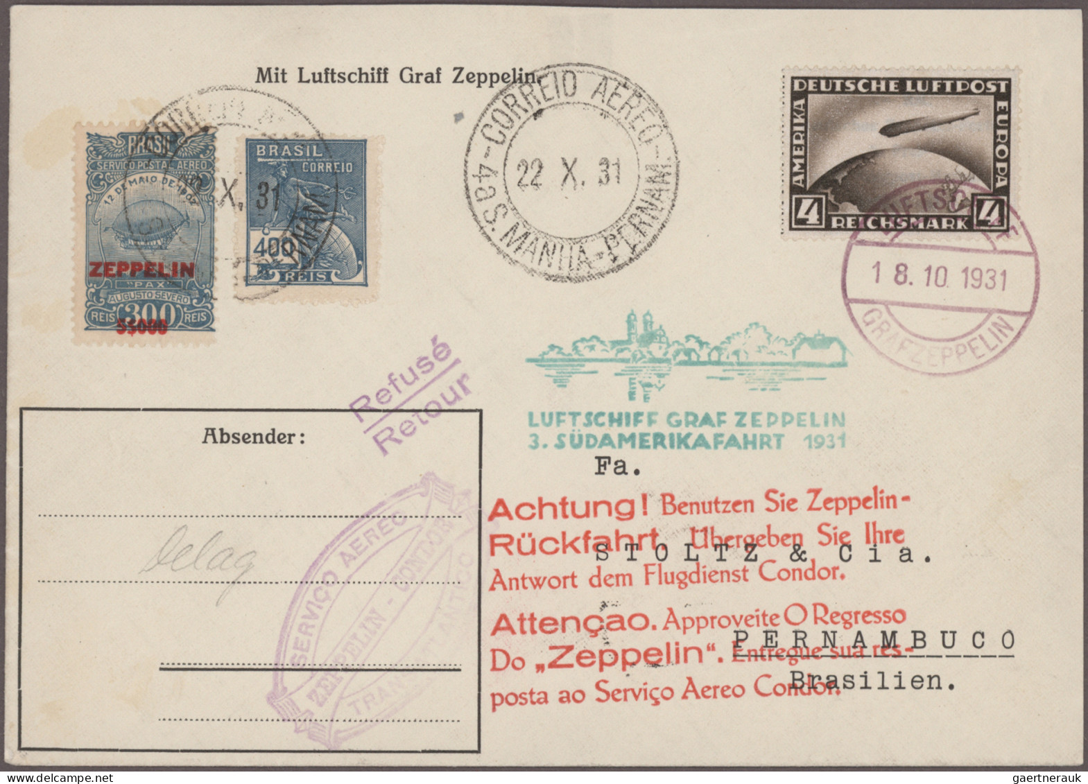 Zeppelin Mail - Germany: 1929/1939, Umfangreiche interessante Sammlung mit ca. 4