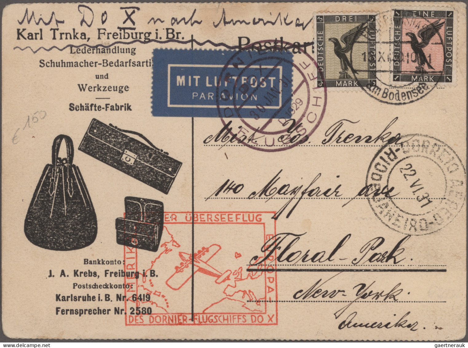 Zeppelin Mail - Germany: 1930/1937 Zehn Zeppelin-, DOX- Und Flugpostbelege, Dabe - Correo Aéreo & Zeppelin