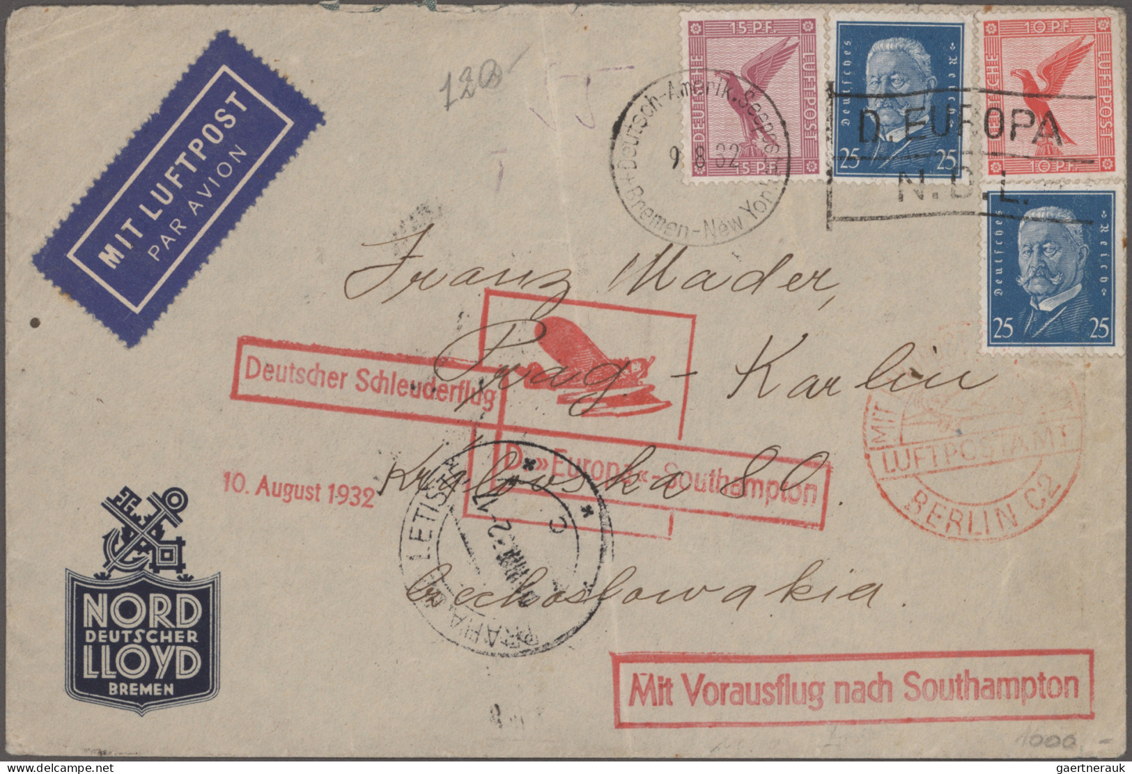 Zeppelin Mail - Germany: 1930/1937 Zehn Zeppelin-, DOX- Und Flugpostbelege, Dabe - Correo Aéreo & Zeppelin