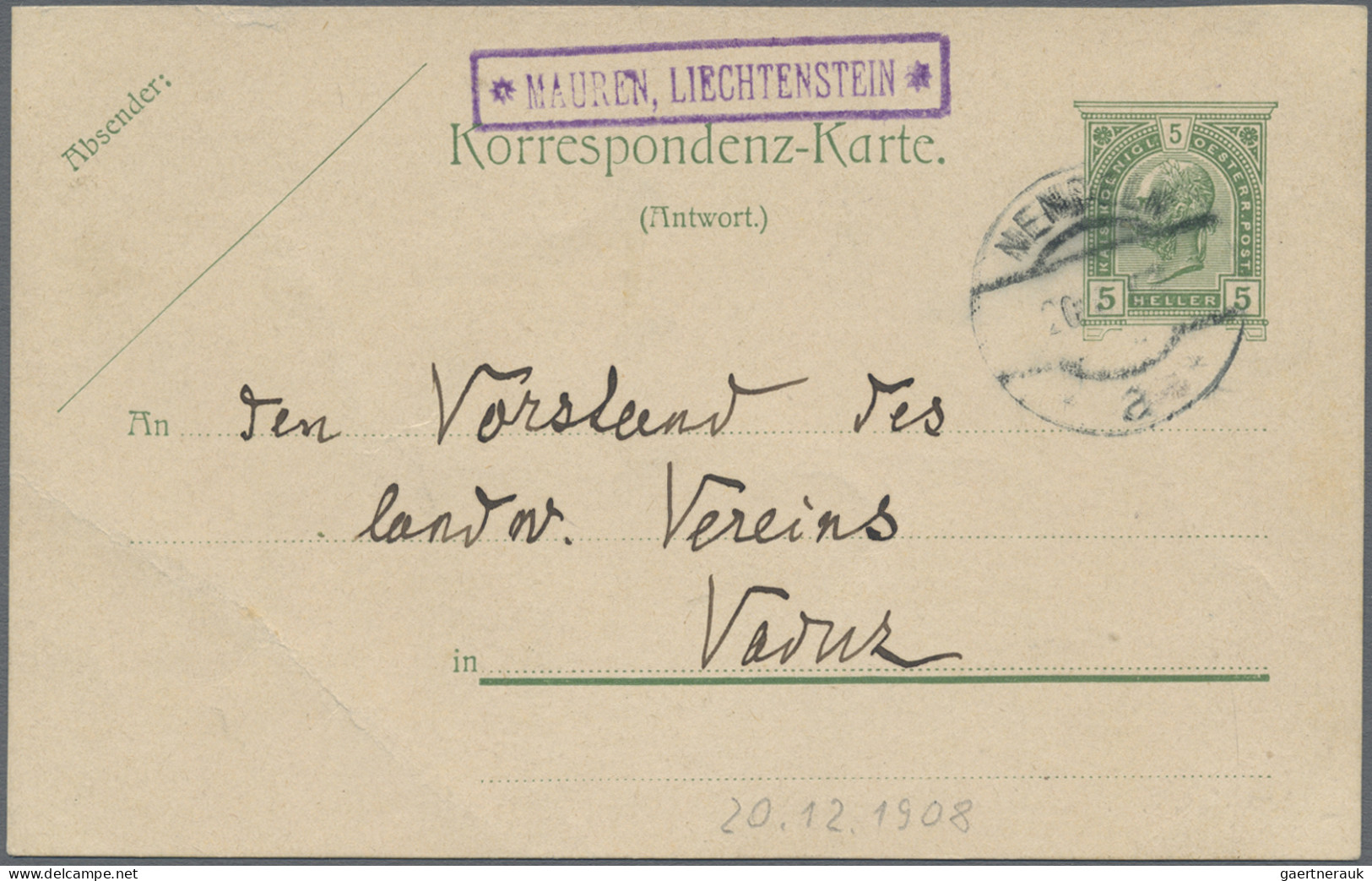 Liechtenstein: 1908/1921, Posten Mit 23 Zum Teil Interessanten Belegen, Dabei Au - Collections