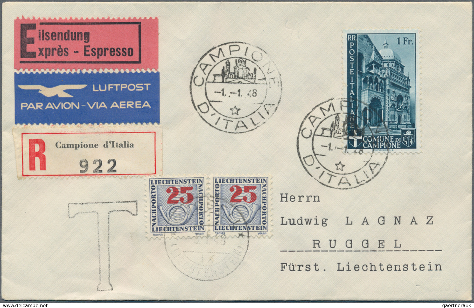 Liechtenstein - Portomarken: 1944/1948, Lot Mit 6 Unterfrankierten Eil- Bzw. R-E - Postage Due