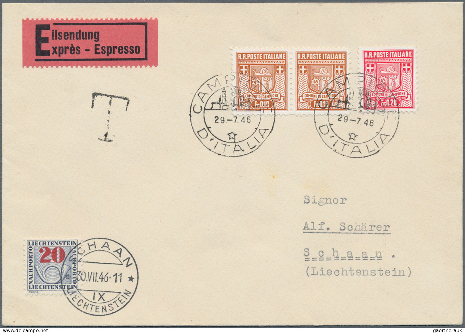 Liechtenstein - Portomarken: 1944/1948, Lot Mit 6 Unterfrankierten Eil- Bzw. R-E - Postage Due