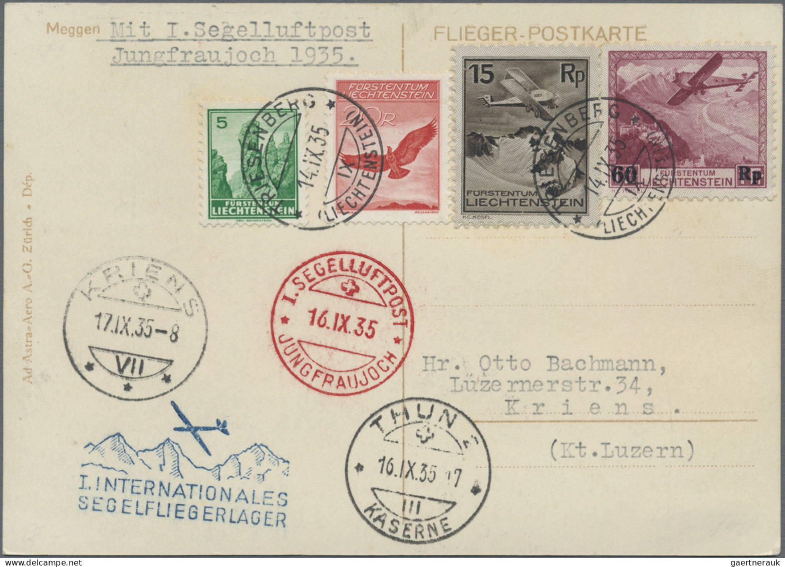 Liechtenstein - Besonderheiten: 1935, I.Int. Segelfliegerlager Jungfraujoch, 6 V - Other