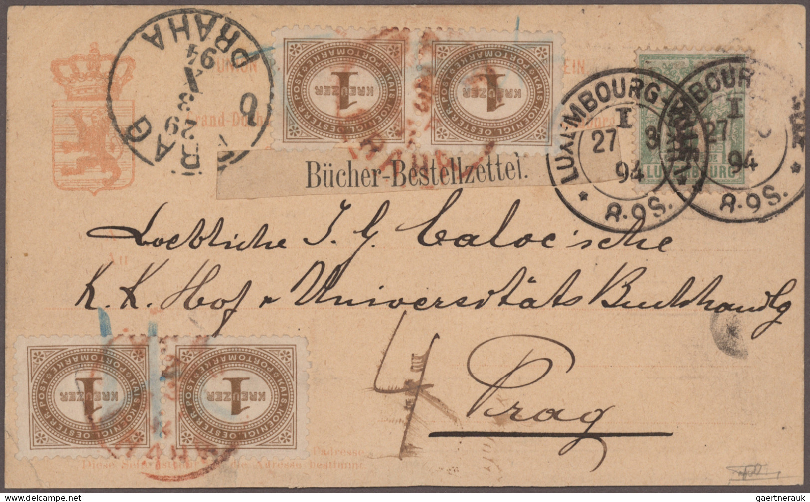 Österreich: 1894/1918, PRAGER POSTAMT 1 In ROT, Spezial-Sammlung Von Ca. 80 Bele - Collections