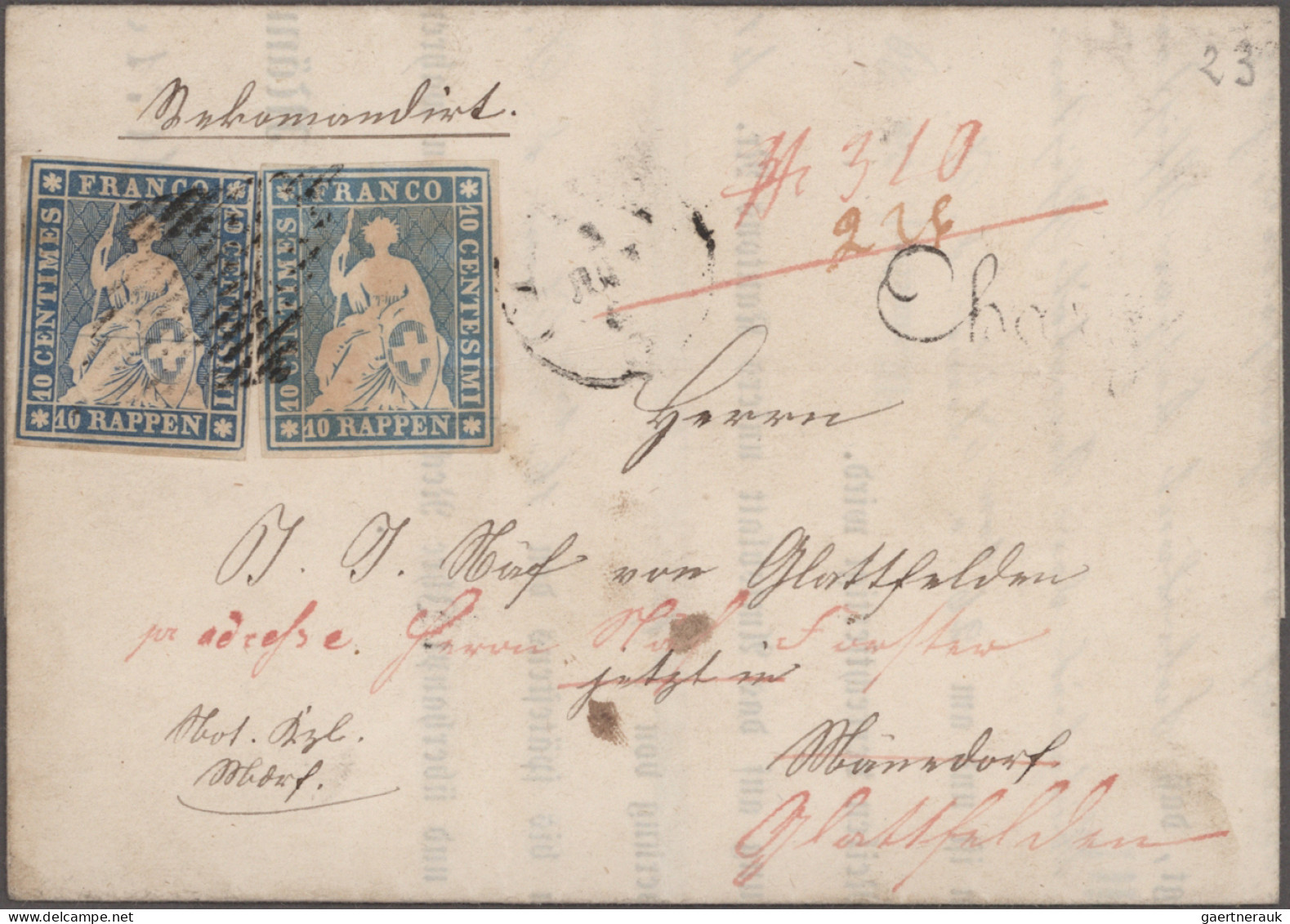 Schweiz: 1855/1858 Fünf Strubelbriefe U.a. Mit Zweimal 10 Rp. (Münchner Druck) A - Lotes/Colecciones