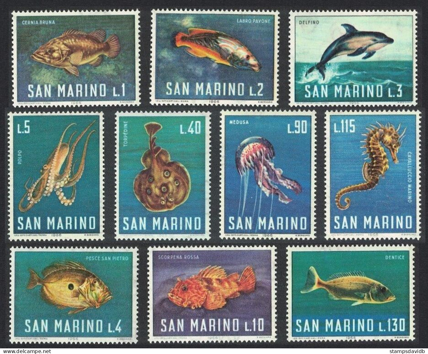 1966 San Marino 869-878 Marine Fauna - Dolphins - Delfines