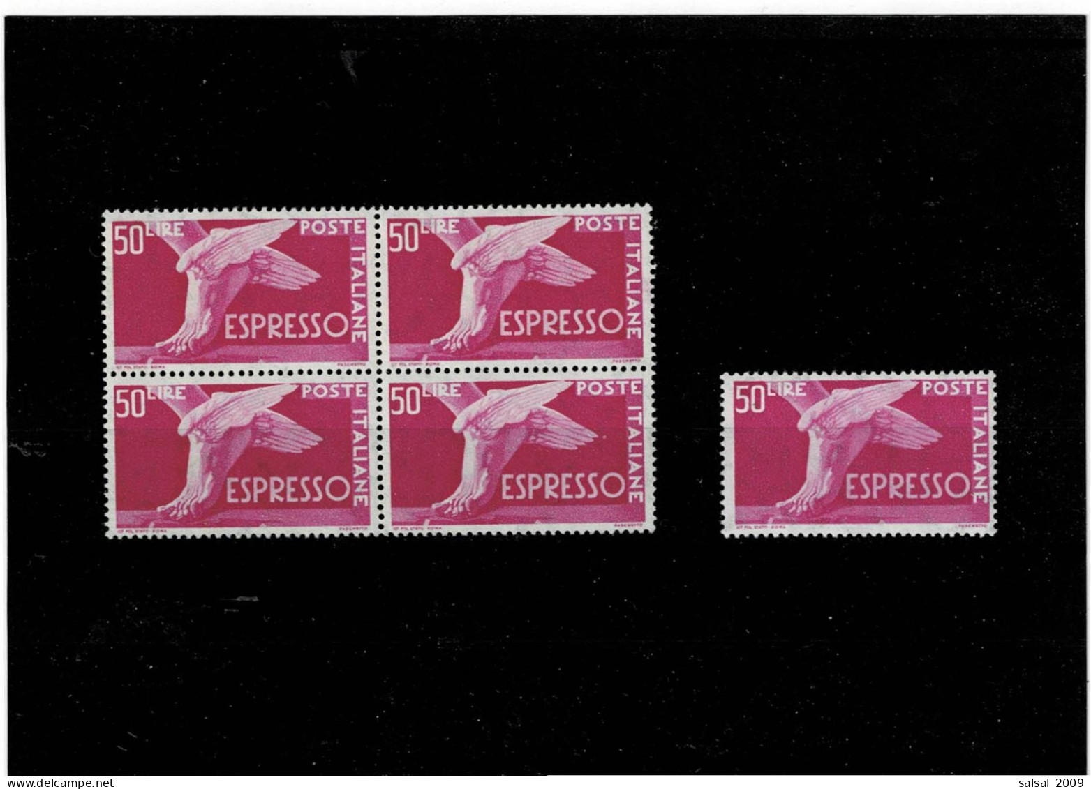 ITALIA REPUBBLICA ,P.Espressa ,"Democratica",50L. Filigrana Stelle ,quartina + 1 MNH .qualita Ottima - Express/pneumatic Mail