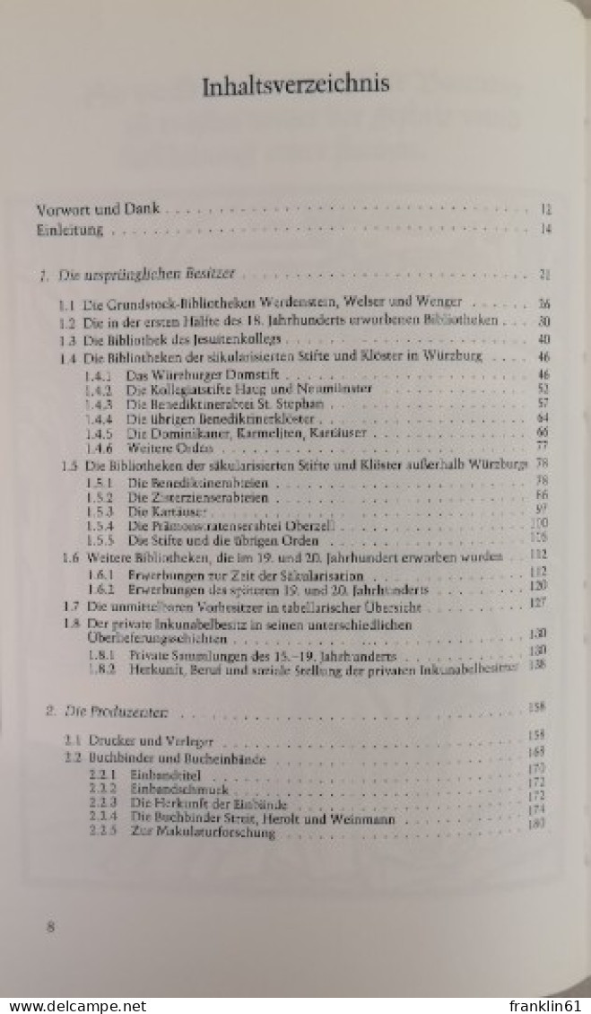 Die Inkunabeln Der Universitätsbibliothek Würzburg. - Autres & Non Classés