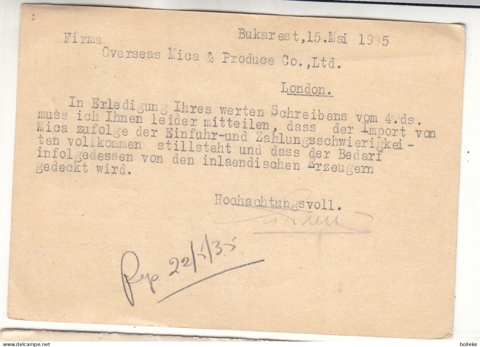 Roumanie - Carte Postale De 1935 - Entier Postal - Oblit Bucuresti - Exp Vers London - - Lettres & Documents