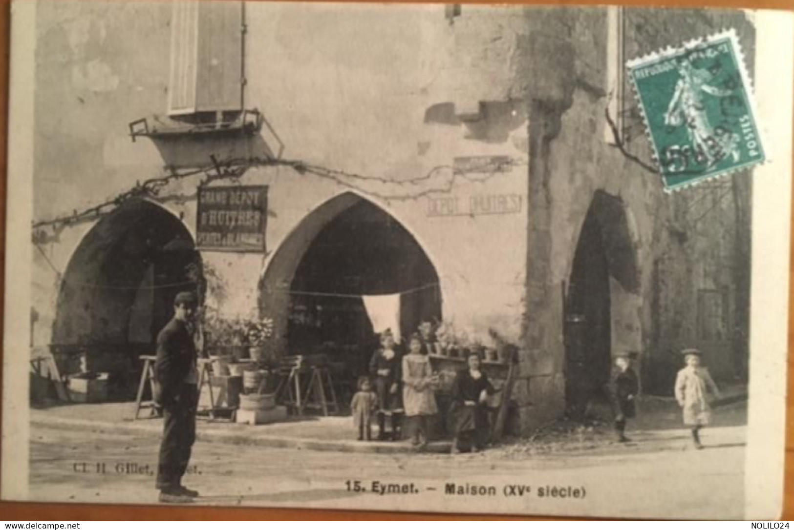 Cpa 24 Eymet Maison , Animée Enseignes Grand Dépot D Huîtres Vertes Et Blanches, Fleurs, Arcades - Eymet