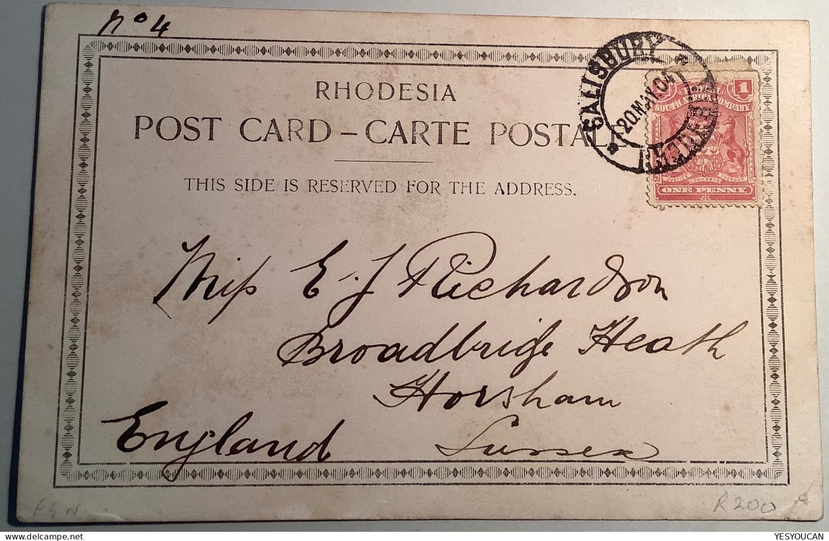 SALISBURY RHODESIA 1904 (Harare Zimbabwe) Rare Real Photo Postcard Frkd British South Africa Company (cpa Ppc Post Card - Zimbabwe