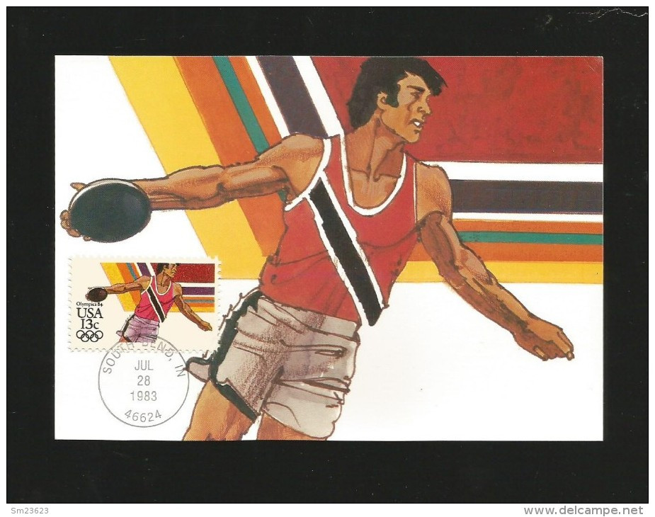 USA 1983 ,  Olympics 83 - Discus - Maximum Card - South Bend Jul 28 1983 - Cartes-Maximum (CM)