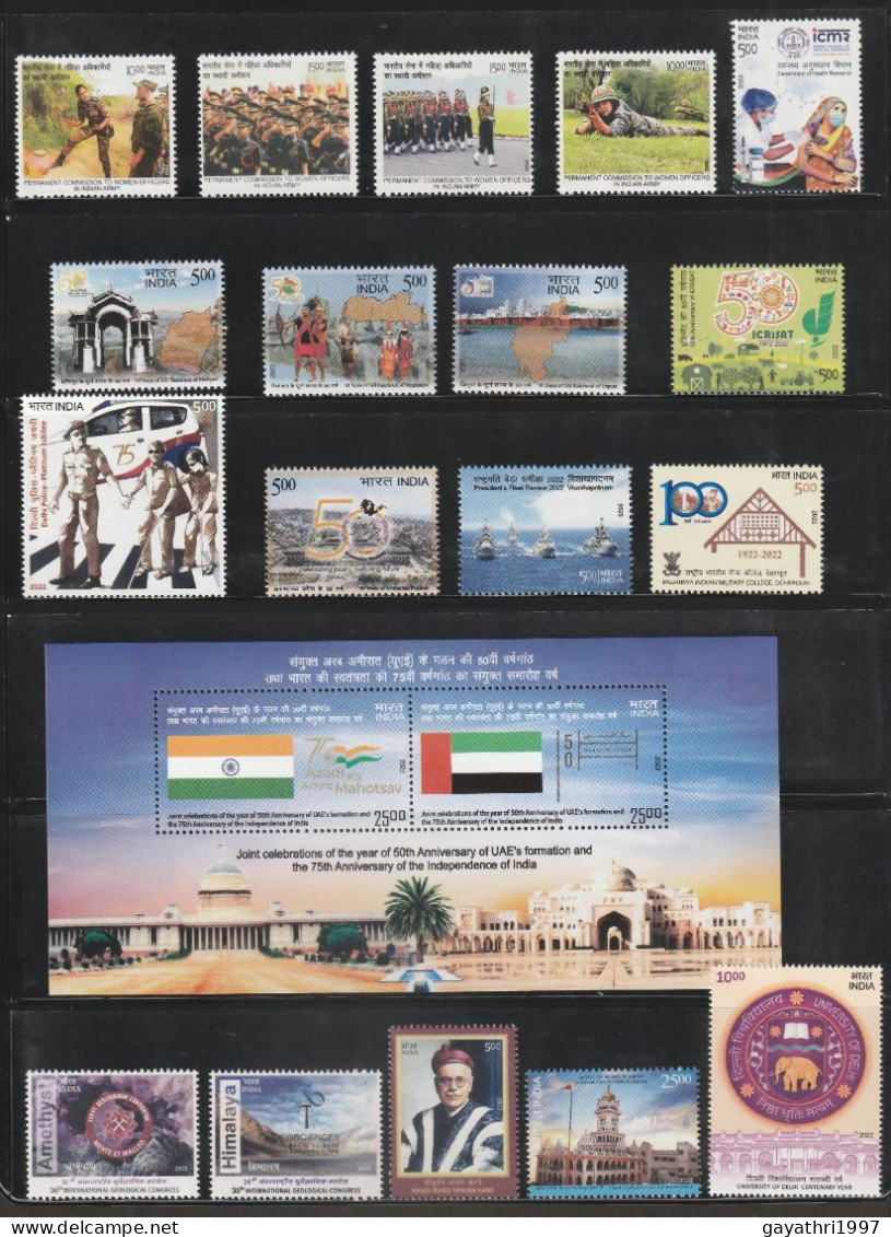 India 2022 Full Year Of Stamps Mint MNH Good Condition 100% Perfect Condition Back Side Also - Full Years