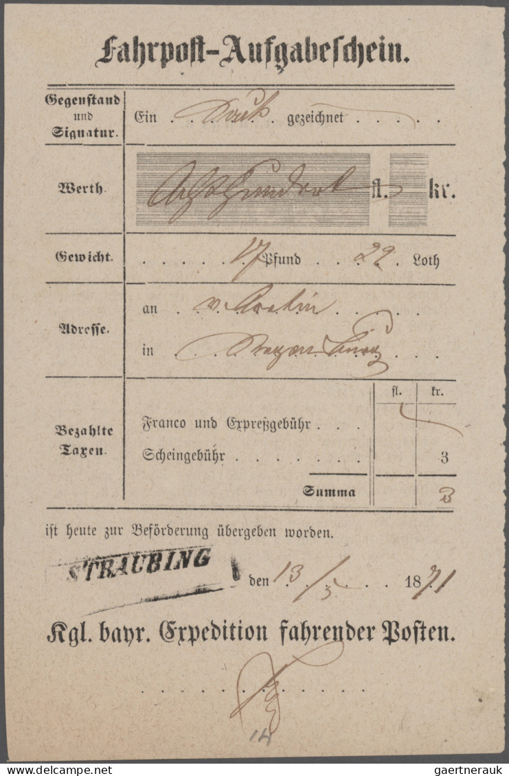 Bayern - Vorphilatelie: 1820/1870 (ca.) über 100 bayrische Post- und Aufgabensch