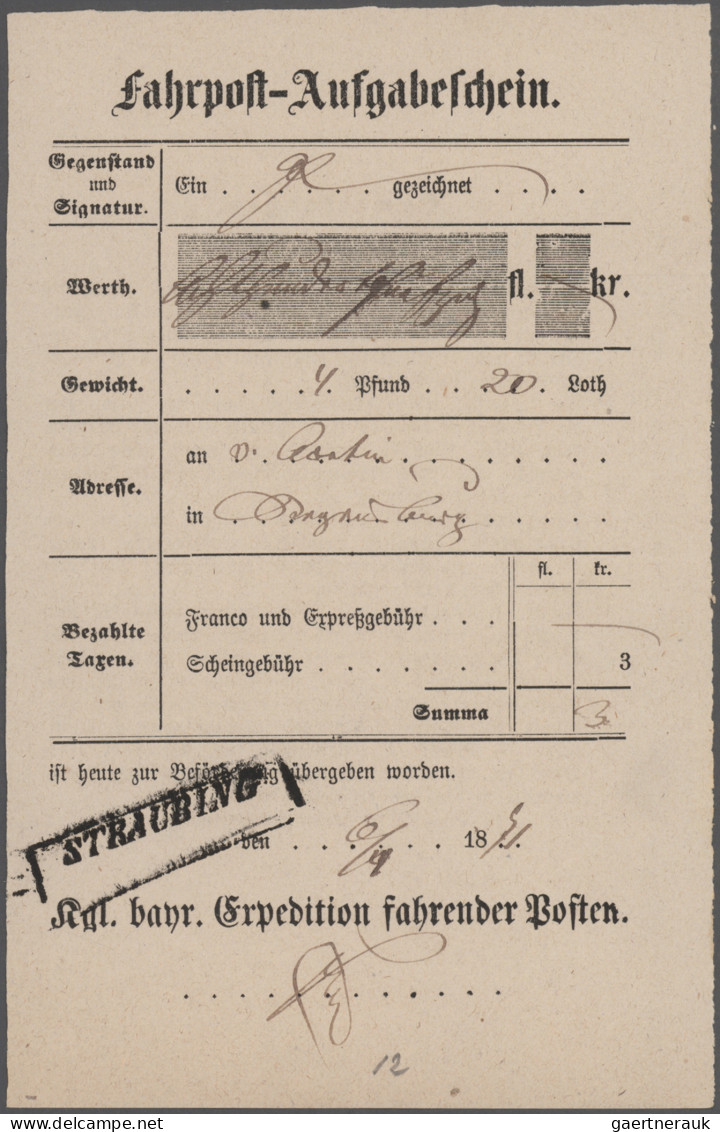 Bayern - Vorphilatelie: 1820/1870 (ca.) über 100 bayrische Post- und Aufgabensch