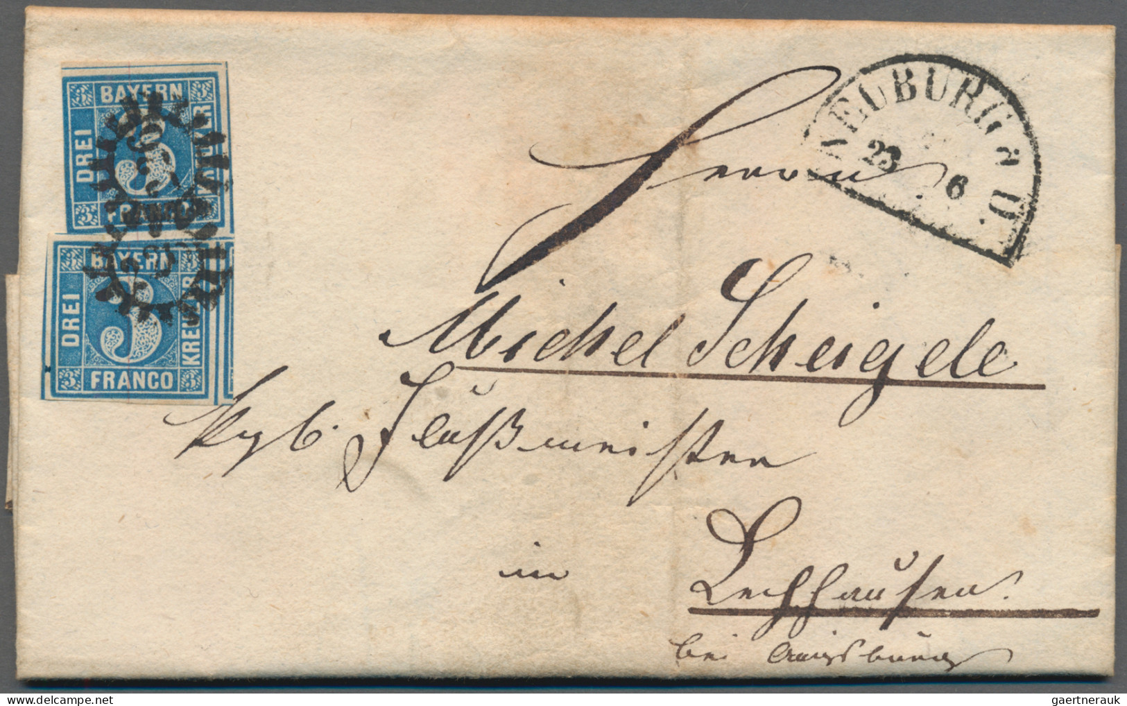 Bayern - Marken und Briefe: 1851/1860 (ca.), 3 Kr. blau (MiNr. 2 II), Partie von