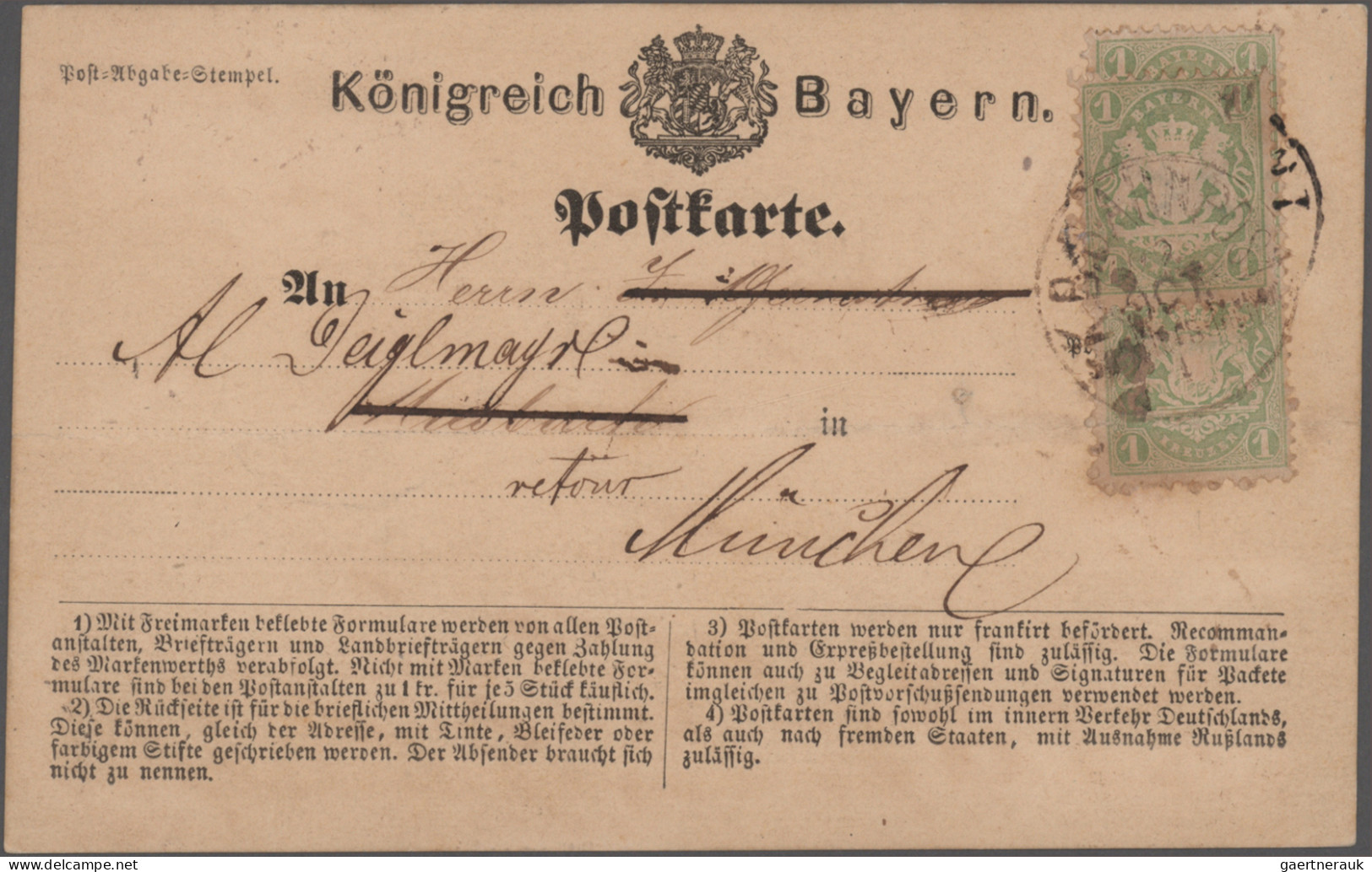 Bayern - Marken und Briefe: 1870/1876, Postkarten/"Correspondenz-Karten", spezia