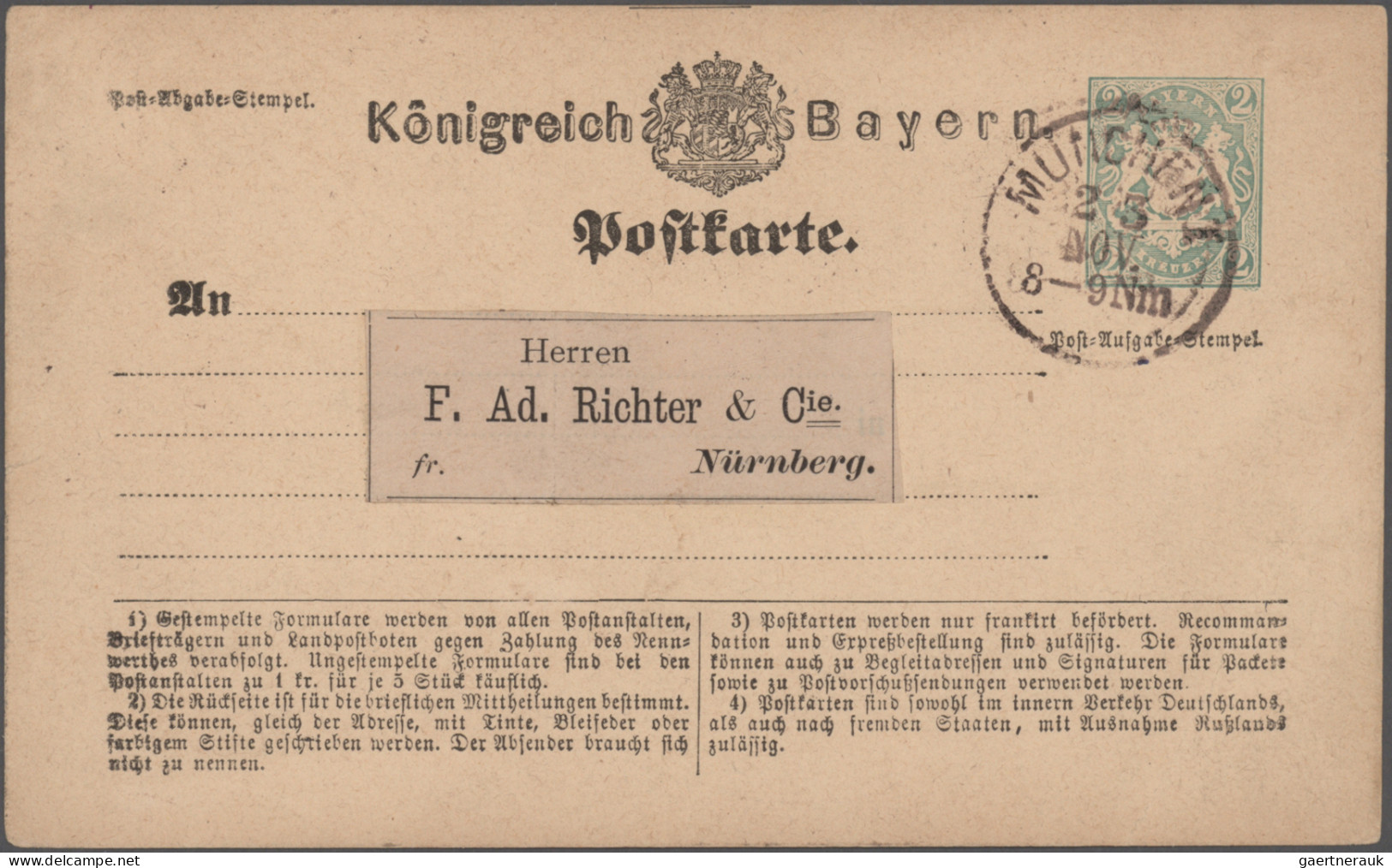 Bayern - Marken und Briefe: 1870/1876, Postkarten/"Correspondenz-Karten", spezia