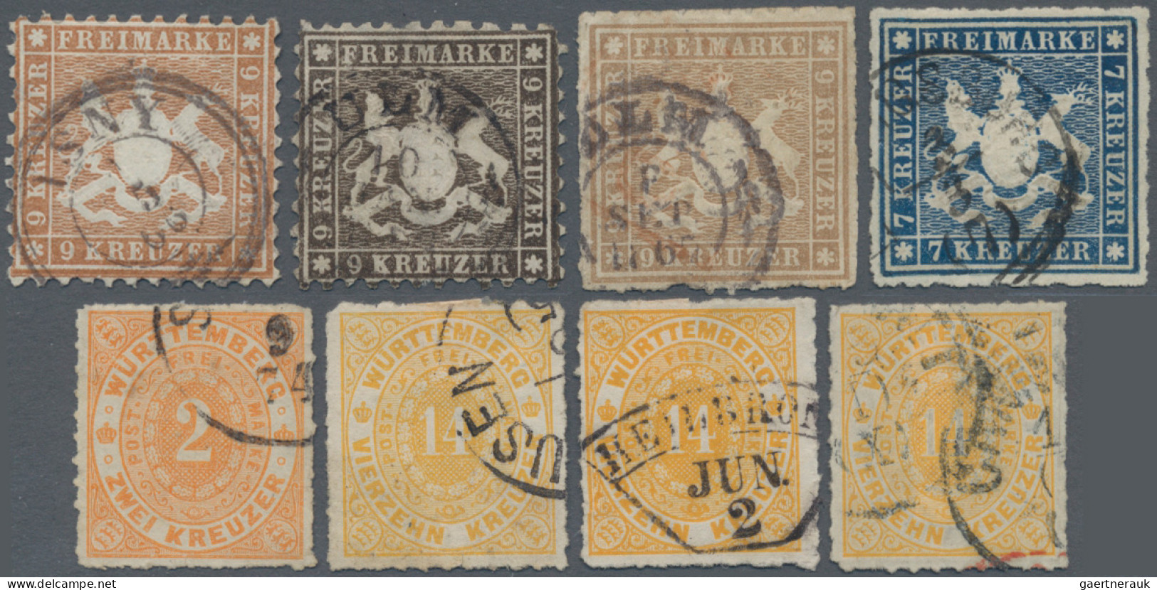 Württemberg - Marken Und Briefe: 1863/1874, Gestempeltes Lot Mit Acht Marken, Da - Sonstige & Ohne Zuordnung